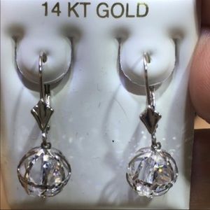 14k Pure White /Yellow Gold CZ Ball Earrings